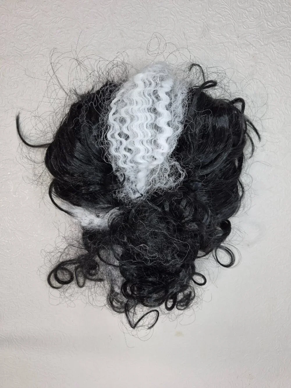 Adult Black and White Center Skunk Stripe Halloween Costume Wig
